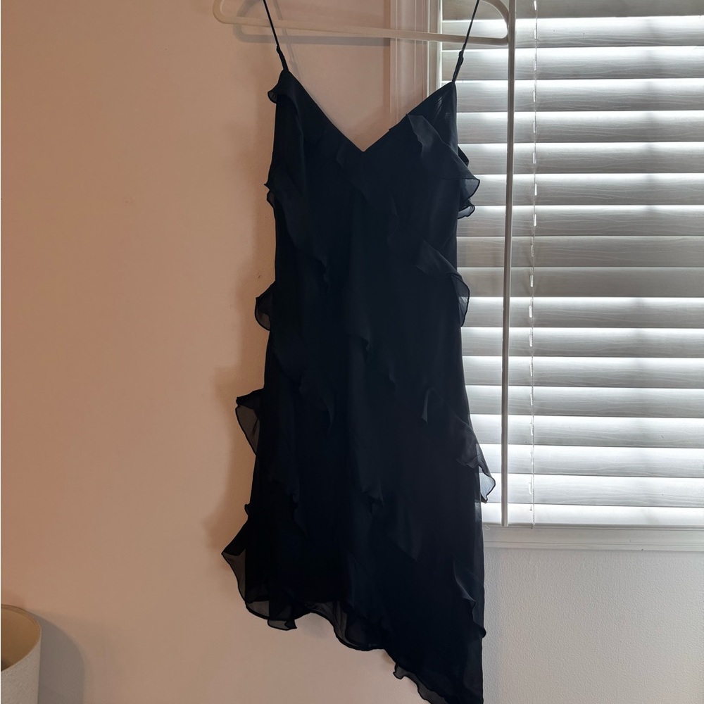 Abercrombie & Fitch Asymmetrical Black Ruffle Dress S Tall